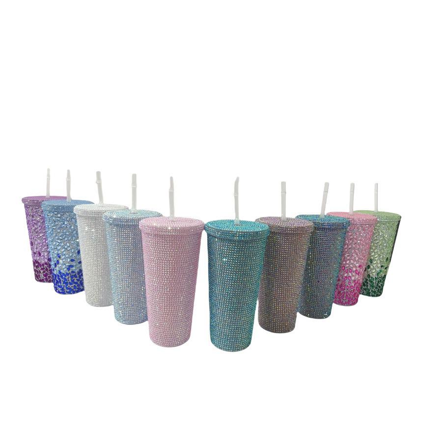 Rhinestone Cold Brew Coffee Cup: Double-Layered PS Straw Cup, Large Capacity, Perfect Gift for Women/Girls