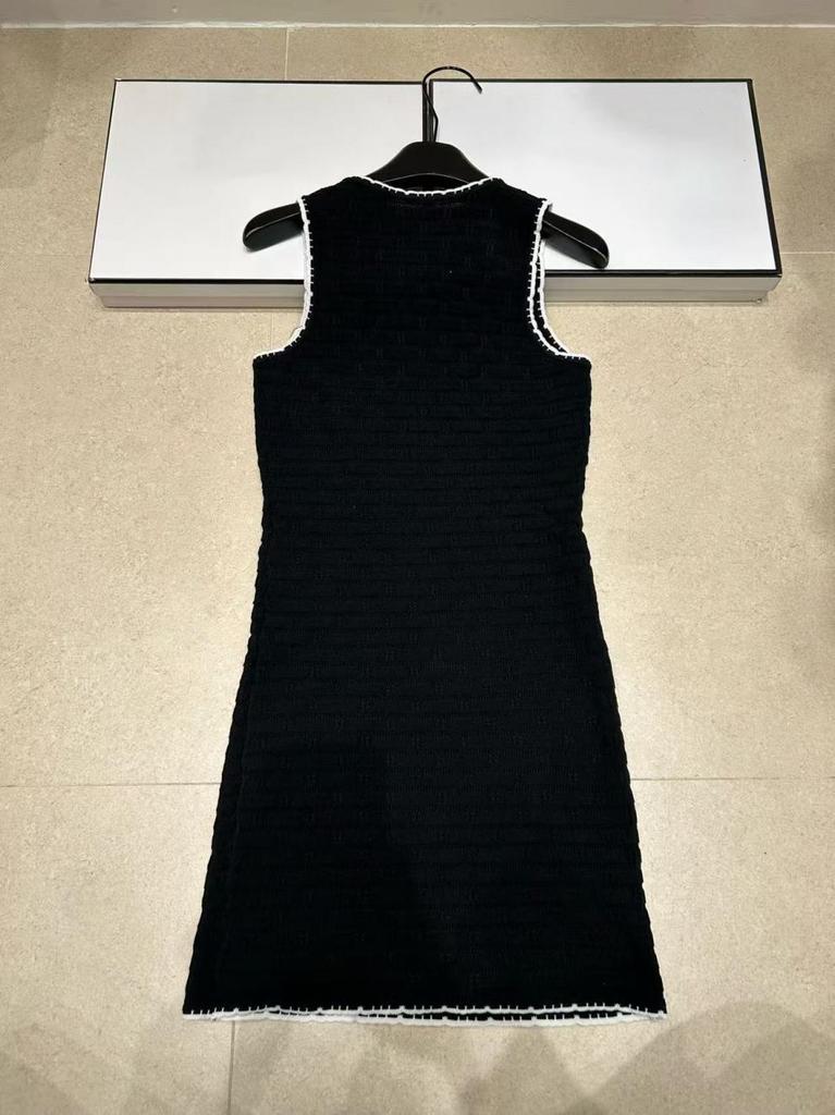 European Two-Pocket Round Neck Knit Vest Dress - Simple Summer Casual Style