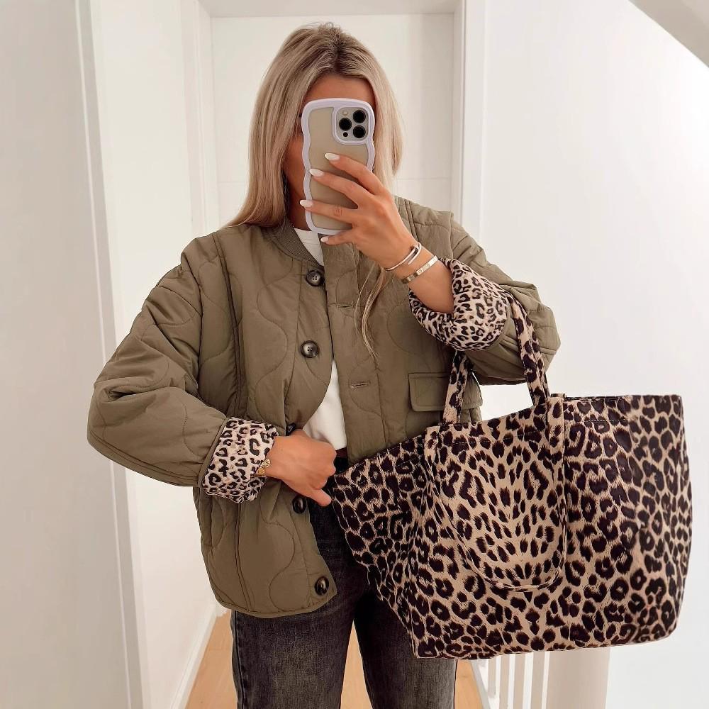 2025 Women's Patchwork Leopard Print Cotton-Padded Jacket: European/American Retro Fashion, Loose Comfortable Casual Outerwear