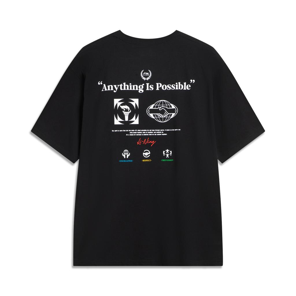 Li Ning Sports Life Collection T Shirt Unisex Black AHSVE87-1