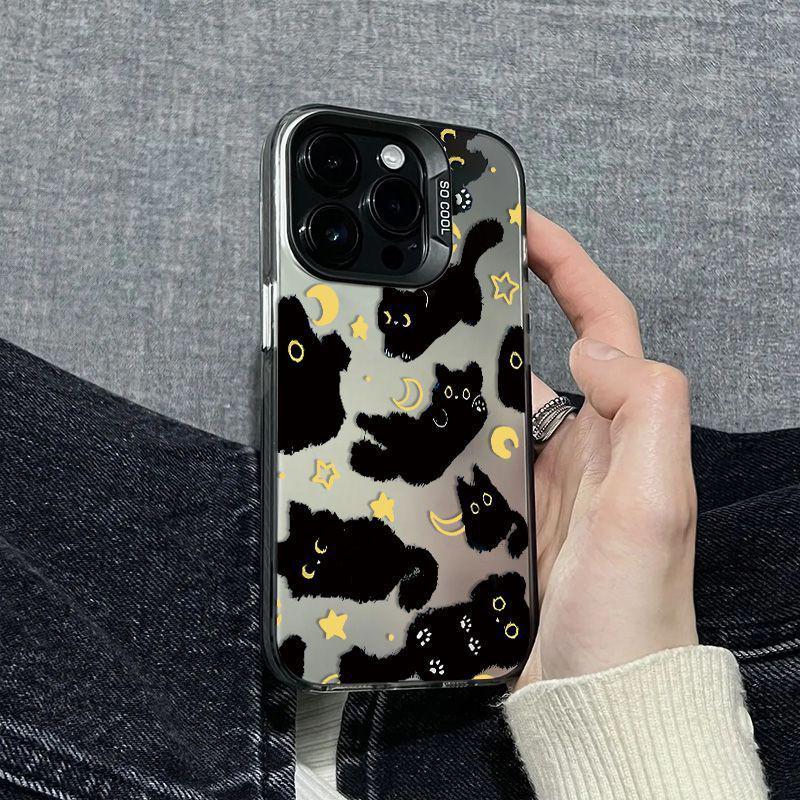 Moon Black Cat Silver Drop-Proof Phone Case for Apple iPhone 15 Pro Max/14/13