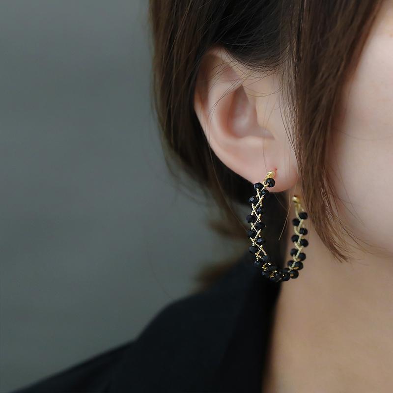 2026 Fashion Double-layer Black Crystal Woven Hoop Earrings South Korea Simple Accessories Party For Women's Luxury Jewelry