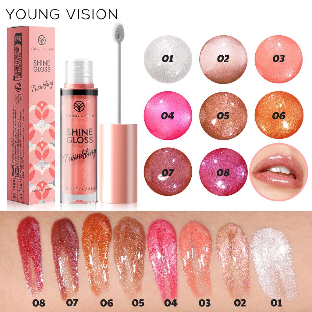 YOUNG VISION Fine Glitter Pearl Gloss Lip Gloss Nourishing Moisturizing Ice Transparent Stacked Lips Lip Glaze