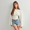 Nova Roupa Feminina de Outono Elegante Cor Sólida Gola Redonda Manga Longa Slim Fit Top
