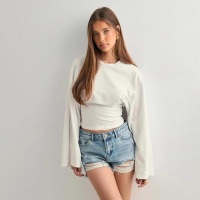 Podzimní Nové Dámské Oblečení Elegantní Jednobarevný Kulatý Výstřih Dlouhý Rukáv Úzký Střih Top