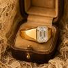 Men's Emerald Cut Moissanite Signet Ring, 14K Gold Statement Wedding Band