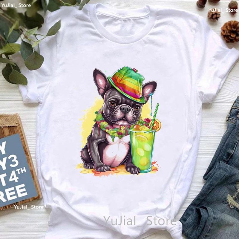 Unisex Cute French Bulldog Puppy Print T Shirt Girls Funny White Tshirt Women Harajuku Kawaii Dog Lover T-Shirt Female