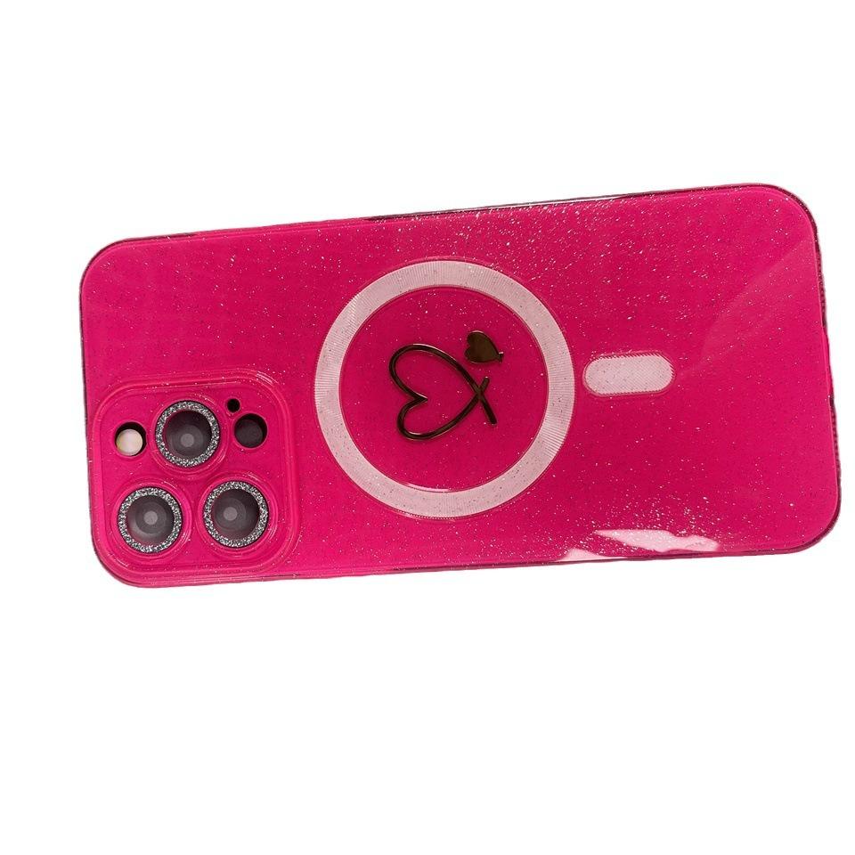 Foreign Trade Love Flash Crystal Magnetic Mobile Phone Case Is Suitable for Apple 15PROMAX Trend 14 Lens Film 13PRO
