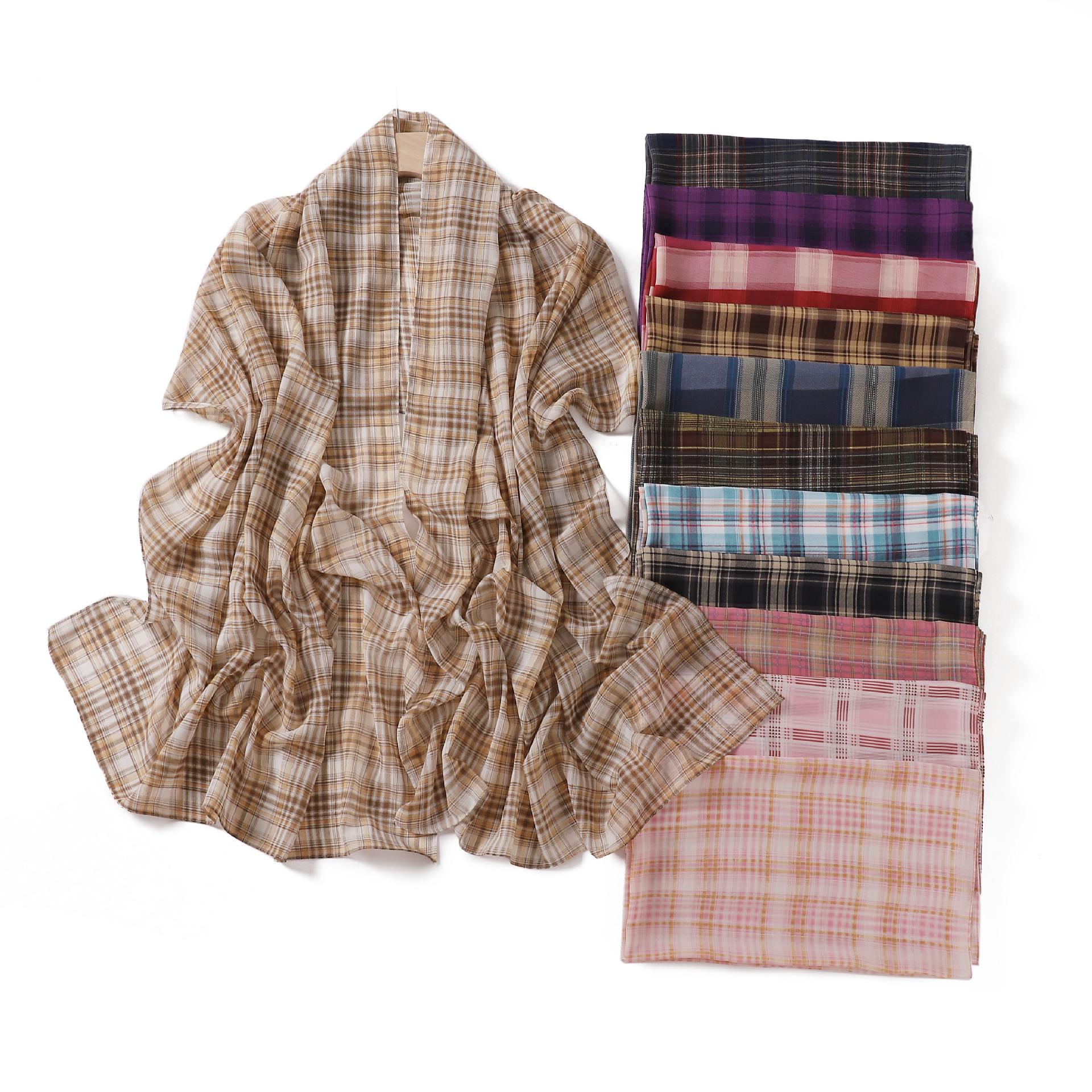Yiran Shoe Industry Women's 175*70Cm Plaid Print Islam Long Chiffon Scarf Wrapped Scarf Muslim Hijabs Shawl Ramadan
