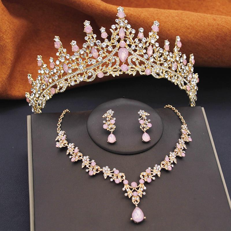Gorgeous Crown Bridal Jewelry Set for Women Tiaras Birthday Wedding Dress Crowns and Choker Necklace Earrings Set Accessories