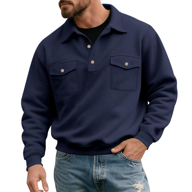 2025 New American Style Autumn New Men's Polo Shirt Workwear Long-sleeved Fashion Versatile Sweatshirt