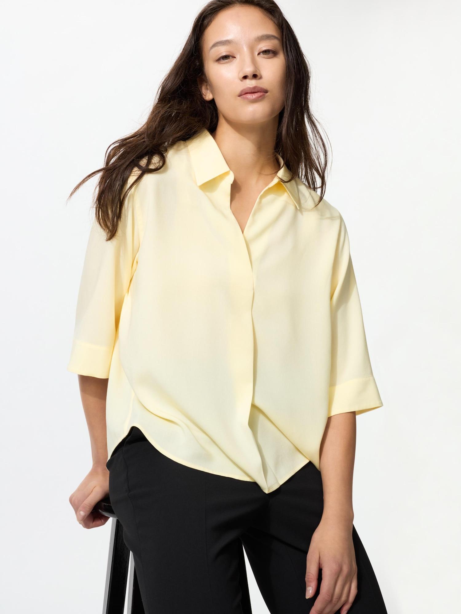 

Блузка Uniqlo из вискозы с воротником-скиппером, рукав 7/8 41 YELLOW/WOMEN M