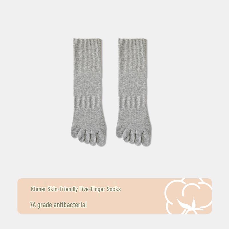 Men's Black & White Five-Toe Mid-Calf Cotton Socks - Anti-Odor, Spring/Summer