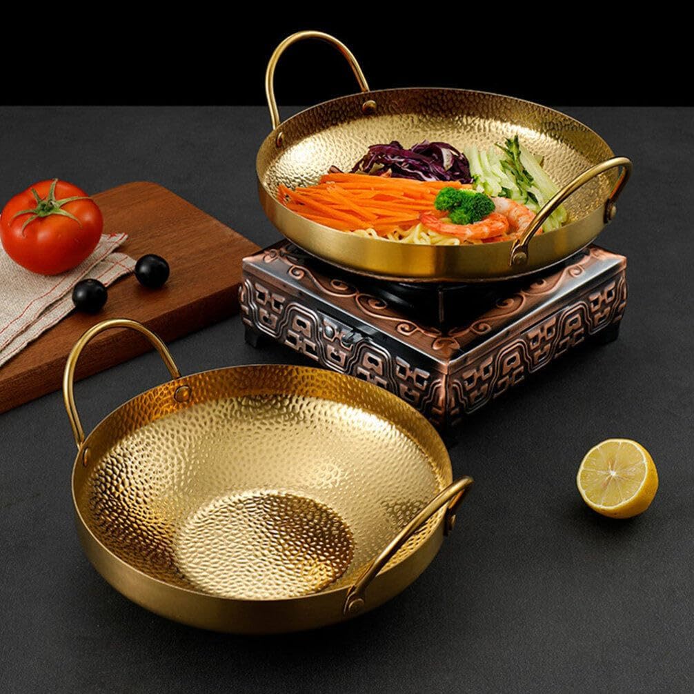 Milisten Stainless Steel Dry Pot, Japanese Shabu Pot Salad Serving Pot, Korean Soup Pots Mixing Skillet Pan, Stir Fry Pan Stockpot Cookware for