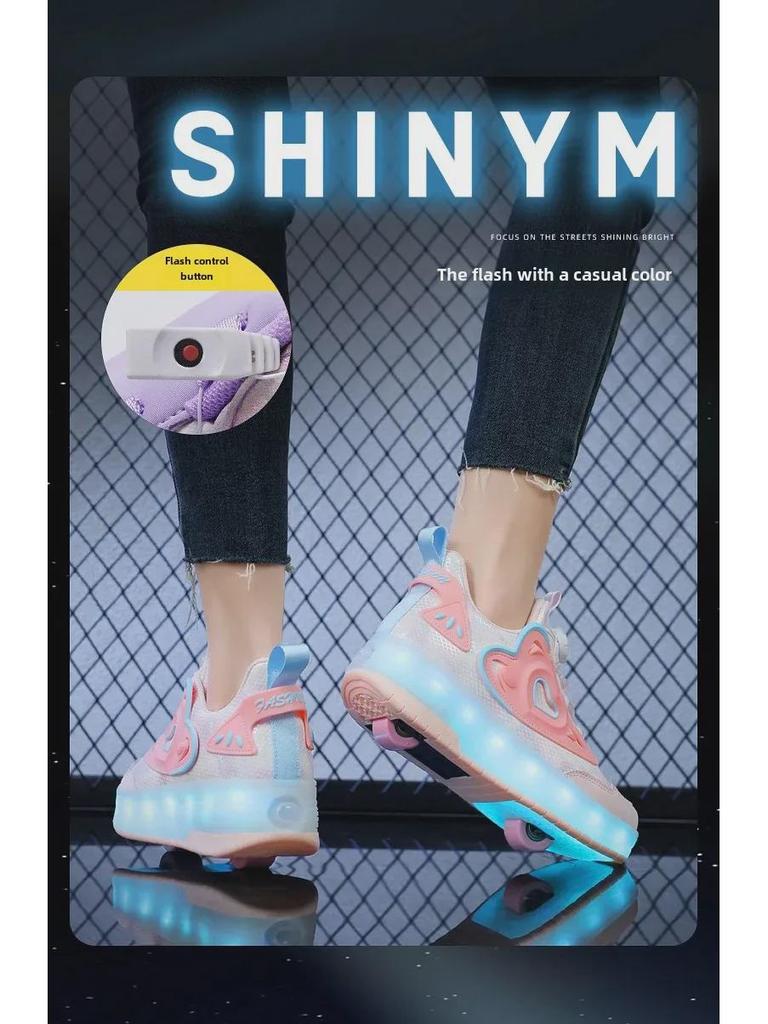 Modepattinaskor för flickor: Snygga tvåhjuliga skor med avtagbar blinkande knappskridskor.