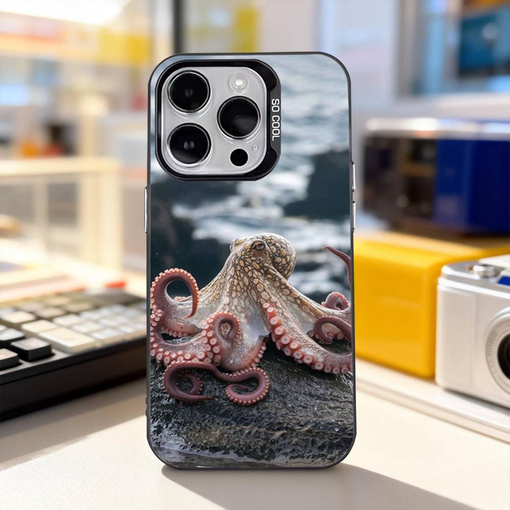 Ocean Octopus-s Marine Life For iPhone 17,16,15,14,13,12,11,Pro,Max,Plus,E,Air,Mini Anti Fall Black Matte Hard Bumper Phone Case