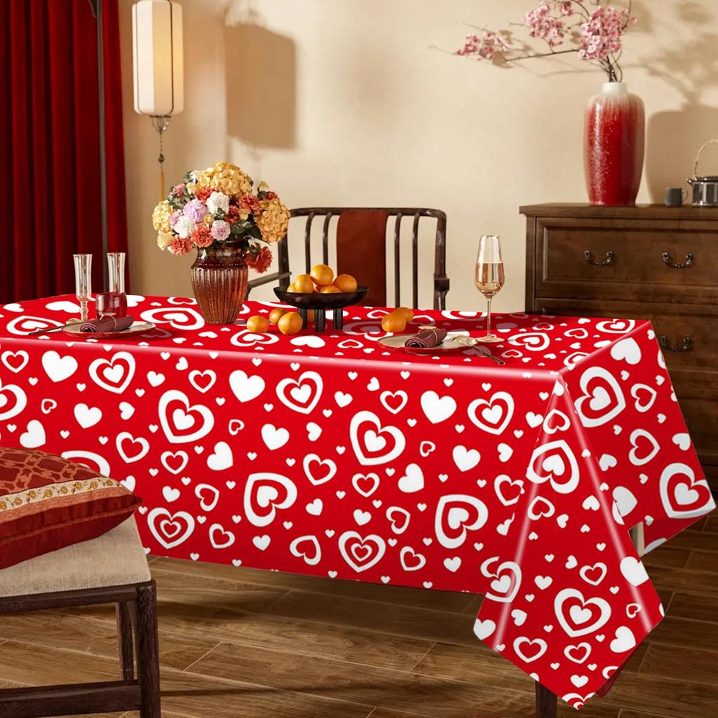 Valentine's Day Themed Party Red Love Disposable PE Tablecloth Decoration Supplies