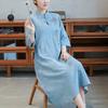 Summer Fashion Chinese Style Stand Collar Embroidery Robe Ladies Vintage Half Sleeve Temperament Vestidos Dress Femme