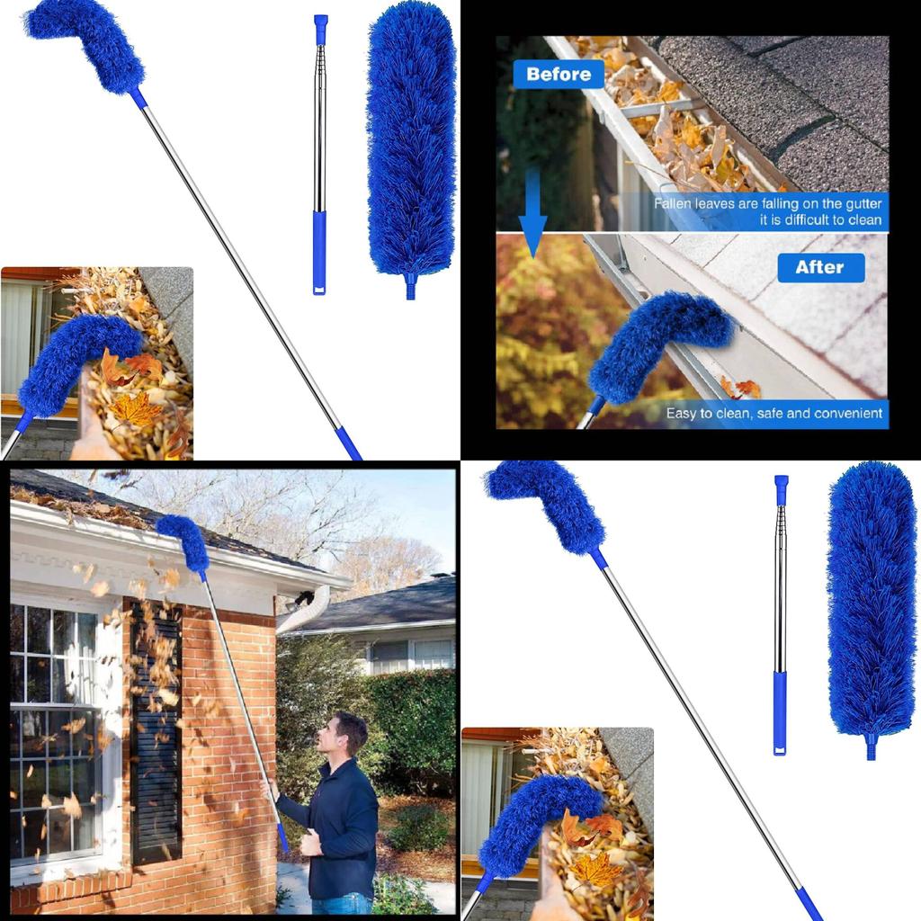 Extendable Dusting Brush With Fiber Material For Window Cleaning Tasks