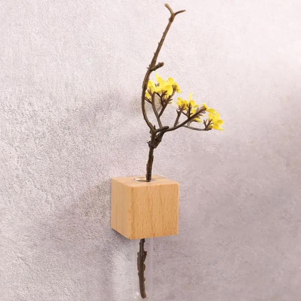 Magnetic Test Tube Vase Wooden Refrigerator Sticker Simulation Flower Vase DIY Flower Arrangement Home Kitchen Decoration