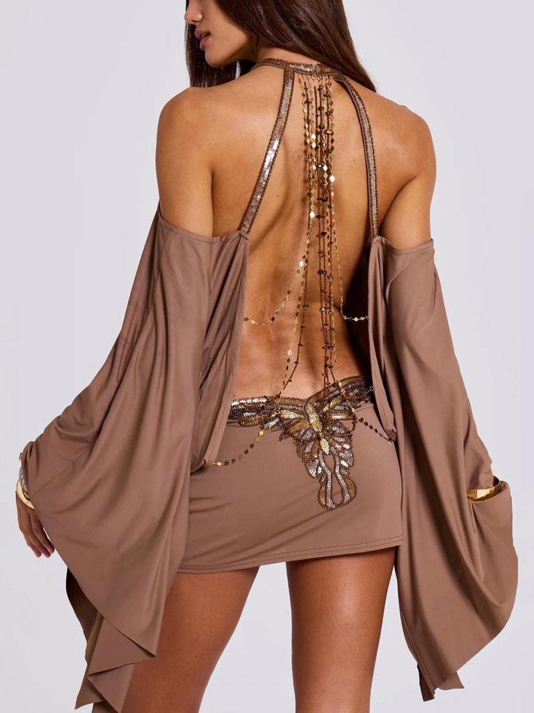 Vestido de Festa Bodycon Sexy Europeu & Americano com Ombro a Mostra e Mangas Morcego