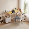 Corner Desk, Power Outlets, RGB LED, Monitor Stand, 2 Drawers, 172 x 100 cm, White