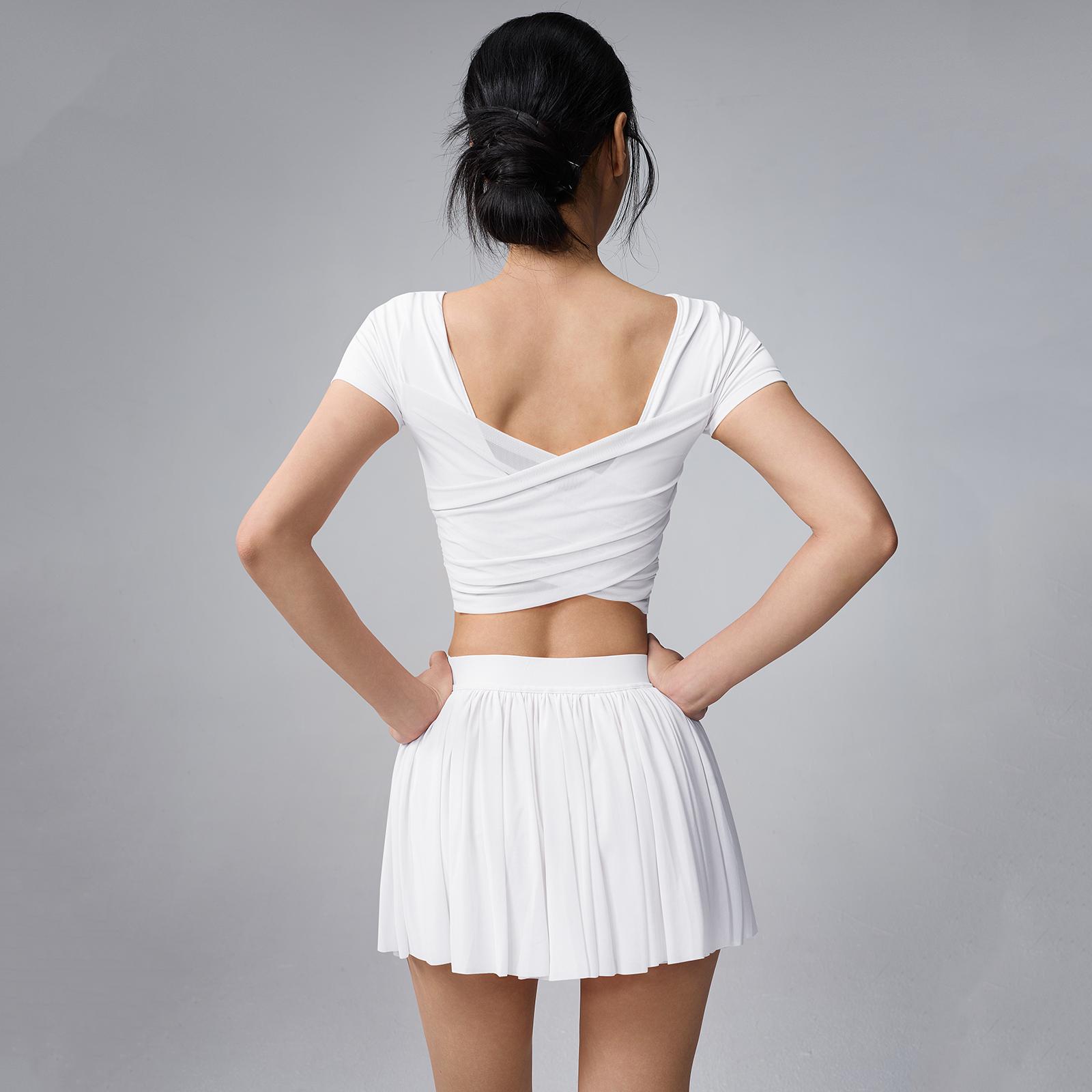 

Women s Mesh Back Yoga Suit Set, Women s Summer Quick Drying Slim Fit Short Sleeved Two-piece Set, Pilates Training And Fitness Sports Top XL білий