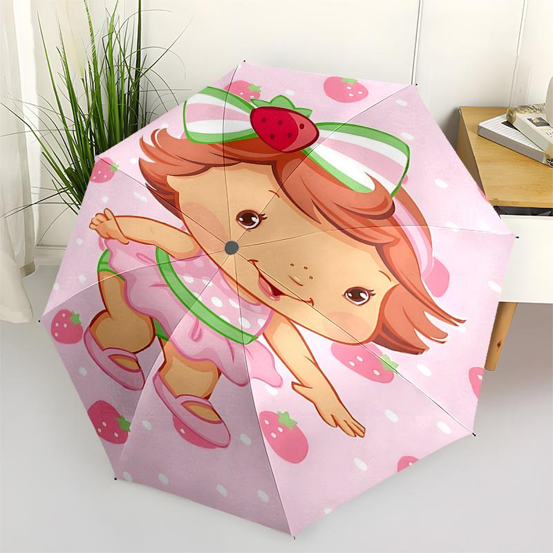 Strawberry-Themed Auto-Open Close Umbrella with Foldable Design and Iron Frame - Perfect for Fans, Travelers, Daily Use, and Festive Gifts!0