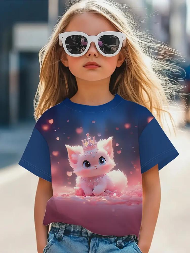 Kinderkleidung Mädchen T-Shirt Mode Kurzarm-T-Shirt Sommerkleidung 3D-Druck Kinder Oberteile Cartoon Atmungsaktiv Kinder T-Shirt
