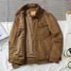 Bomber Jacket Solid Color Workwear Style Loose Turndown Collar Streetwear Spring Autumn Men Corduroy Outwear Cargo Coat for Daily Wear
