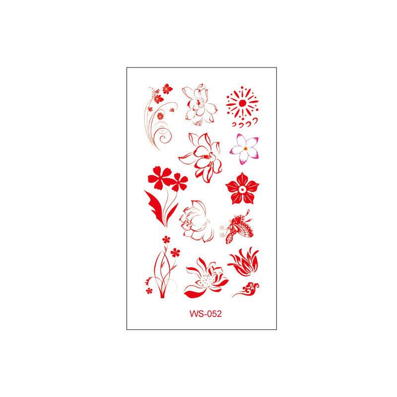 Waterproof Floral Forehead Tattoo Sticker for Women & Children - Ancient Costume Fairy Hanfu & Bride Red Stickers