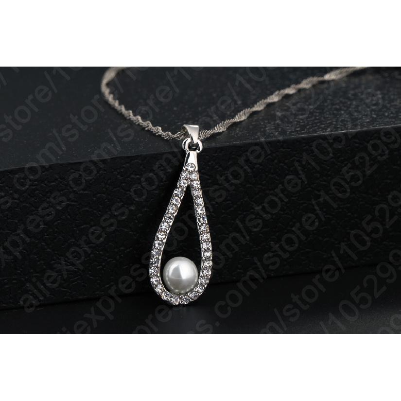 925 Sterling Silver Shiny Crystal Water Drop Pearl Necklace Earrings Jewelry Sets For Woman Fine Jewelry Wedding Gift Wholesale