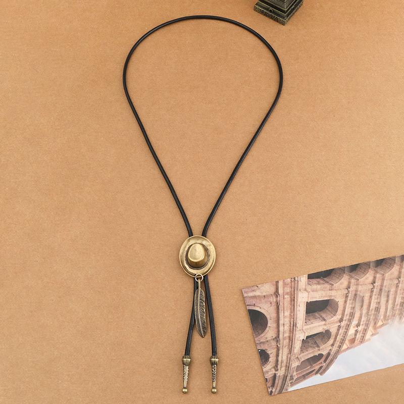 Turquoise Cowboy Bolo Tie Wax Rope Necklace for Men and Women