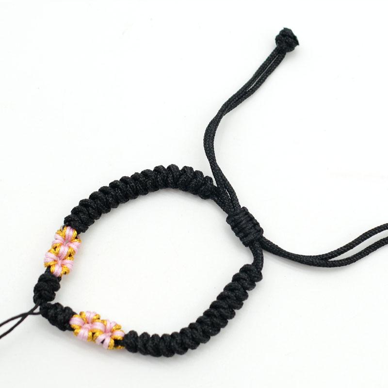 Handwoven Peach Blossom Knot Bracelet with Silver Peace Buckle and Optional Beads