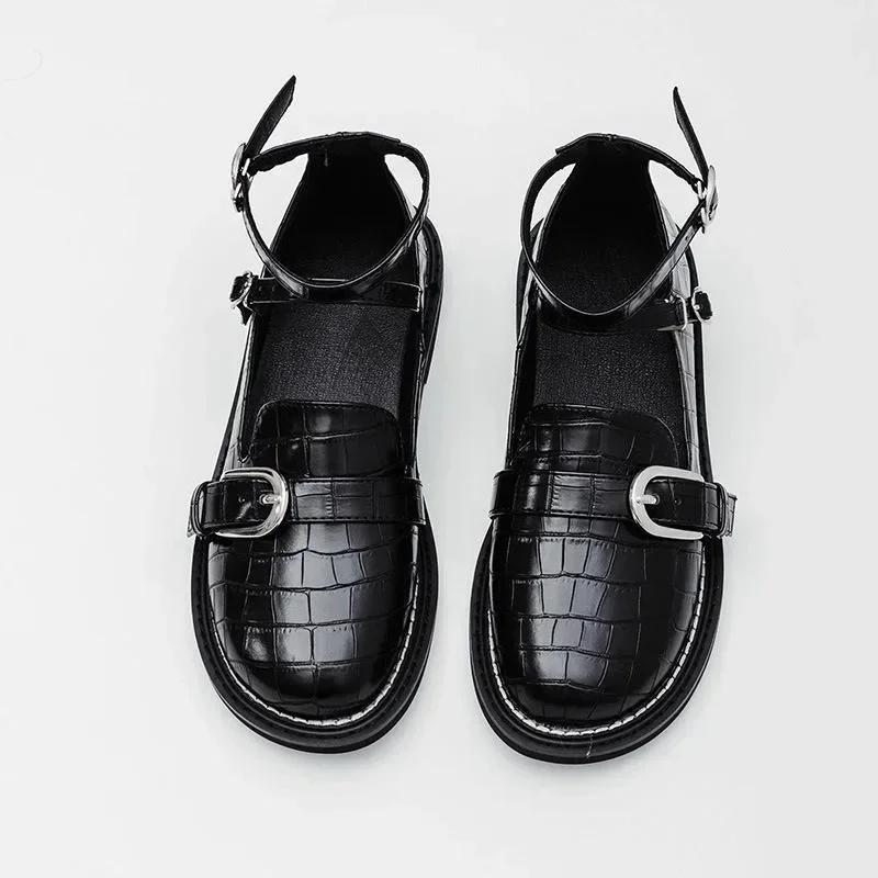 Fashion Flat Women's Shoes Four Seasonal Women Small Leather Shoes Retro One Line Buckle Strap Lolita Pumps Womens Loafers Flats Zapatos