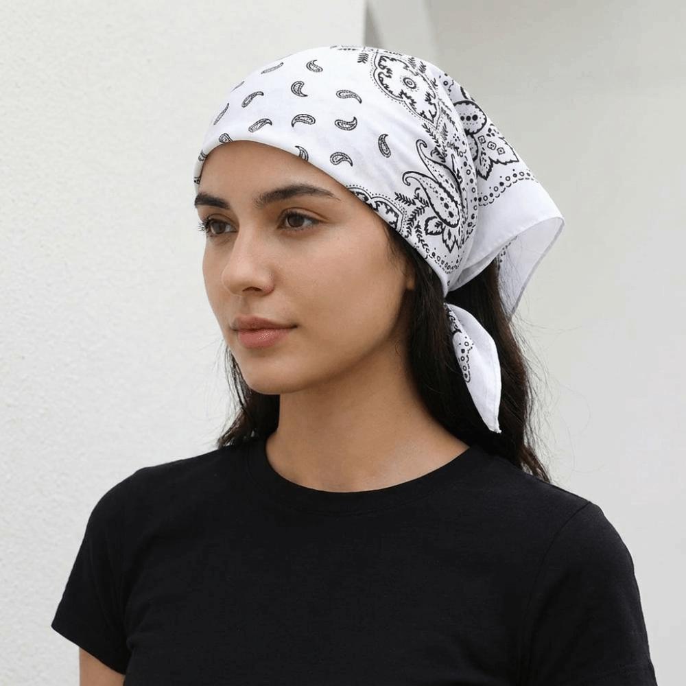 Y2K Small Square Scarf Spicy Girls Hair Scarf Elegant Cashew Flower Print Scarf  Beach