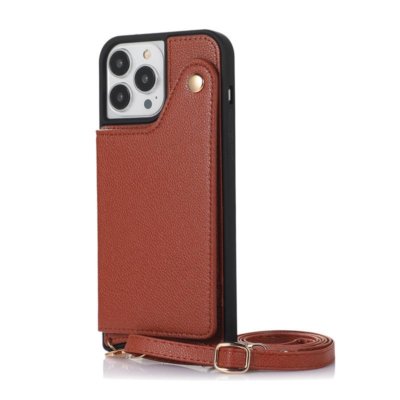 iPhone16 Card Bag Buckle Mirror Lanyard Xr Suitable for 12 Protective Cases Apple 13promax Leather Mobile Phone Case