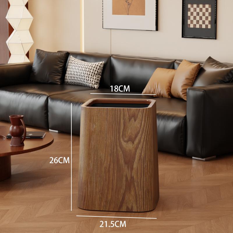 Wood Grain Trash Bin Vintage Creative Bedroom Kitchen New Chinese Style Hotel Large Bathroom Wastebasket
