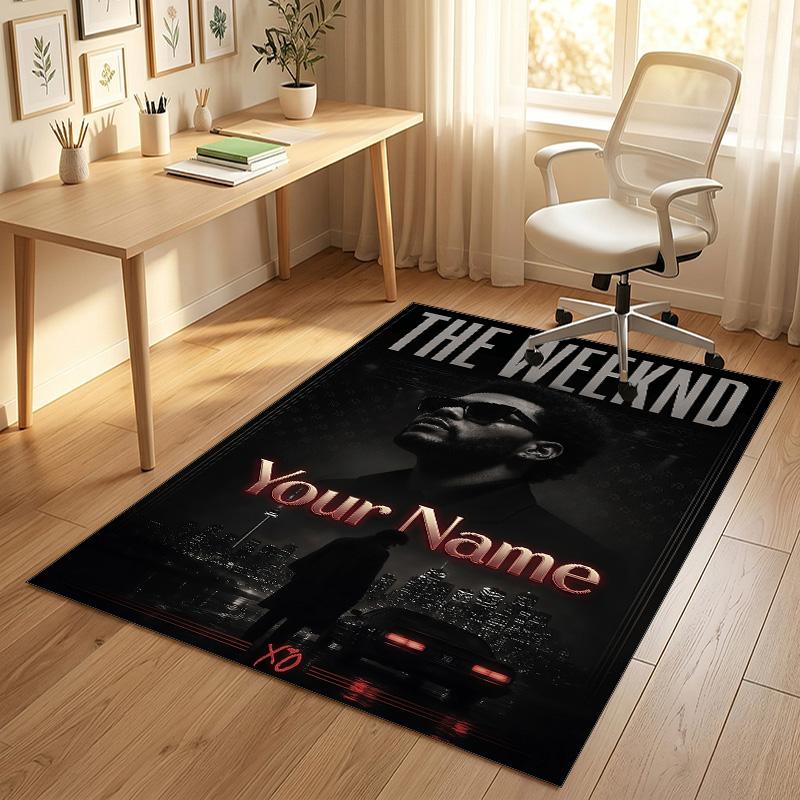 Personalized Crystal Velvet Carpet,The Weeknd Custom Printed Name, Plush Area Rug For Home Indoor Decor