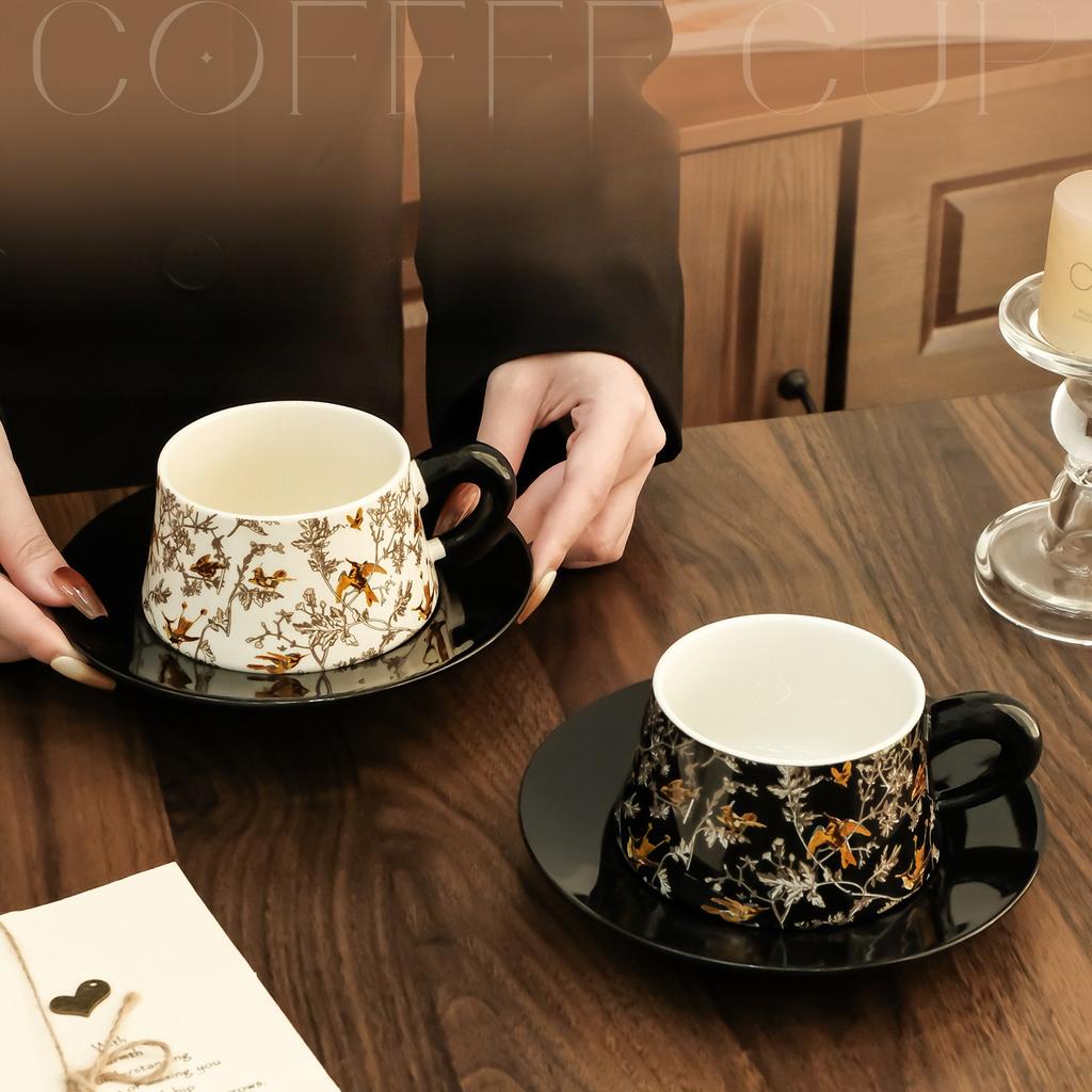 Bird Flower Ceramic Cup Saucer Set Chinese Style Porcelain Coffee Cup for Coffee Tea Afternoon Tea Vintage Home Decor Gift