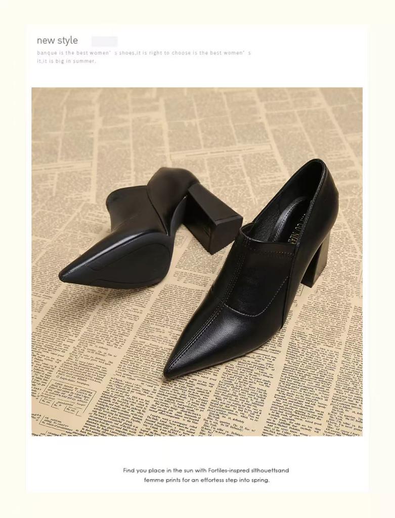 Neue Retro-Pumps Damen Vier-Jahreszeiten Einzelne Schuhe Arbeitsschuhe Einzelne Schuhe Pendeln Vielseitig und dünn Schwarze kleine Lederschuhe