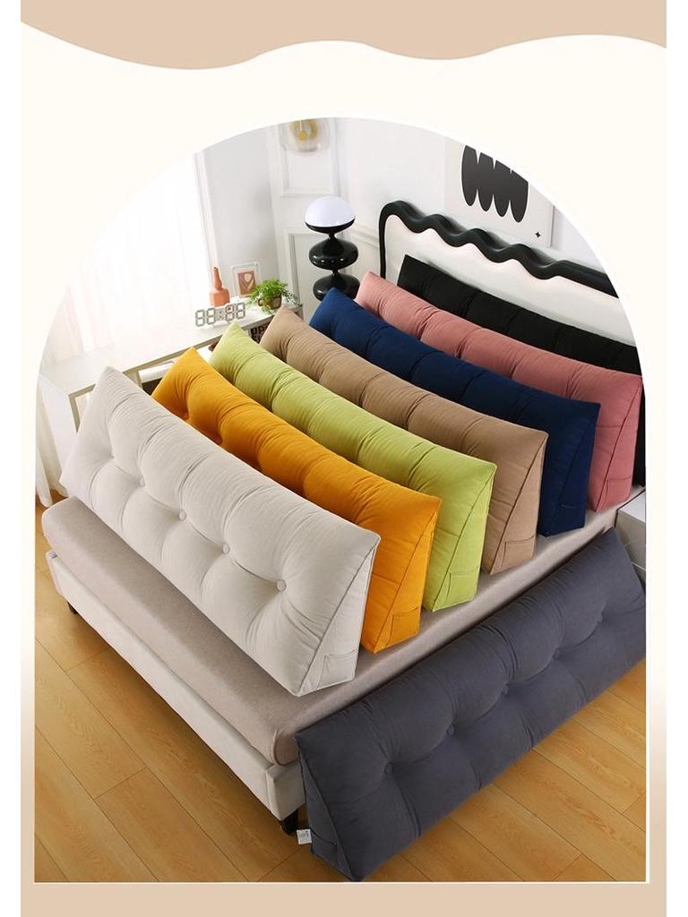 Corduroy Triangle Headboard Cushion - Soft Upholstery, Large Washable Lumbar & Backrest Pillow for Double Bed