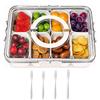 Portable Snackle Box Container Divided Serving Tray with Lid and Handle Clear Snack Box Organizer for Fruits Snacks for Party