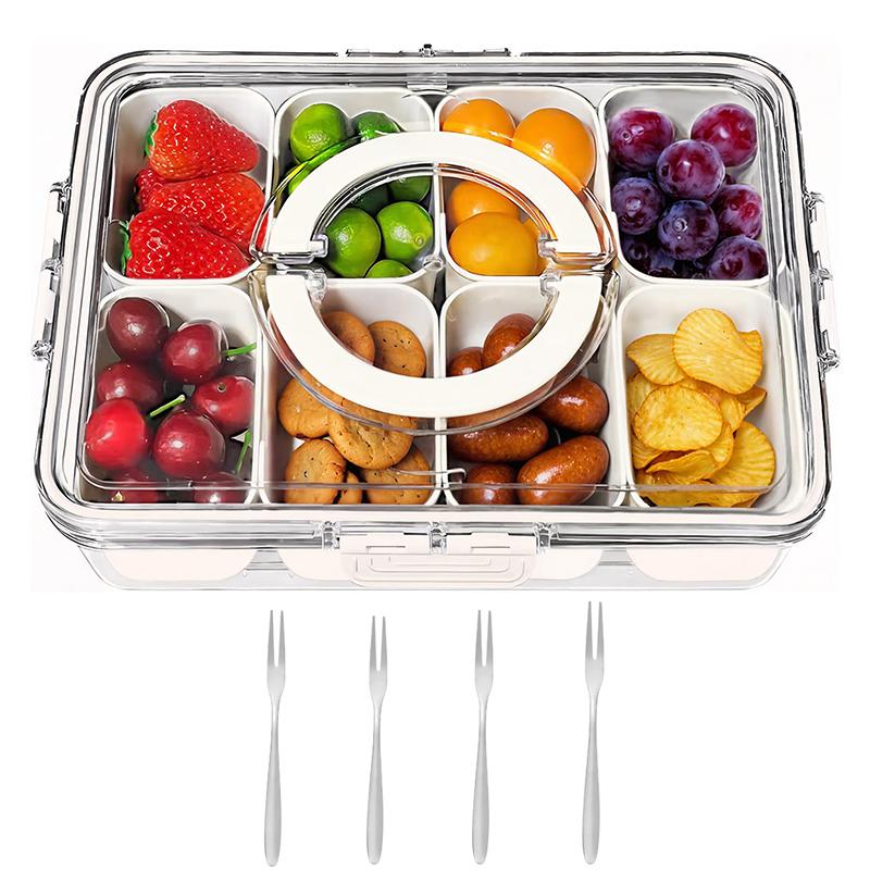 Portable Snackle Box Container Divided Serving Tray with Lid and Handle Clear Snack Box Organizer for Fruits Snacks for Party