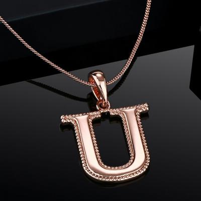 Rose Gold Letter U Pendant Necklace For Women/Girls
