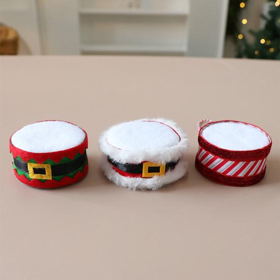 Christmas Drum Hanging Ornament for Tree Decoration Plush Fabric Texture Classic Red Green Colors