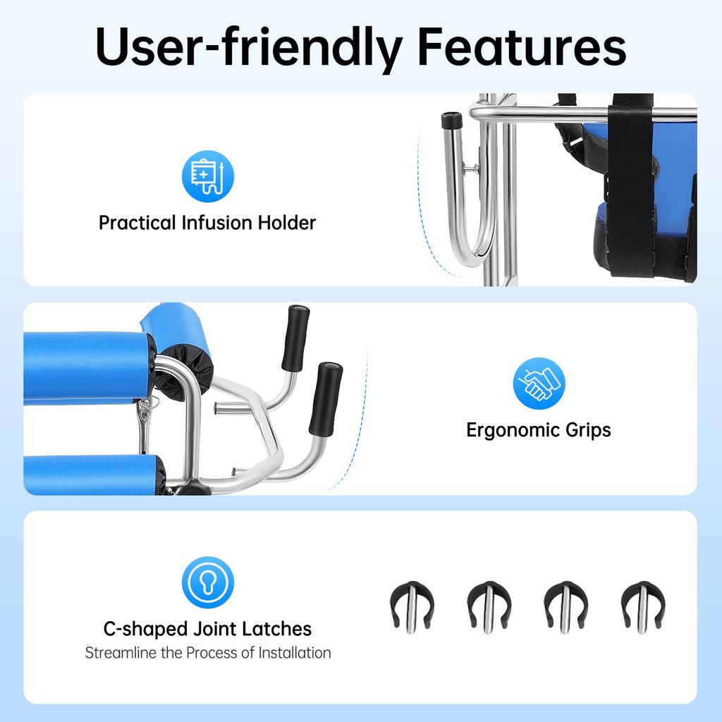 Stand Up Walker 8 Wheels Elderly Handicap Rehab Walking Aid Adjustable Stable Carbon Steel Anti Tilt Soft Sponge Seat
