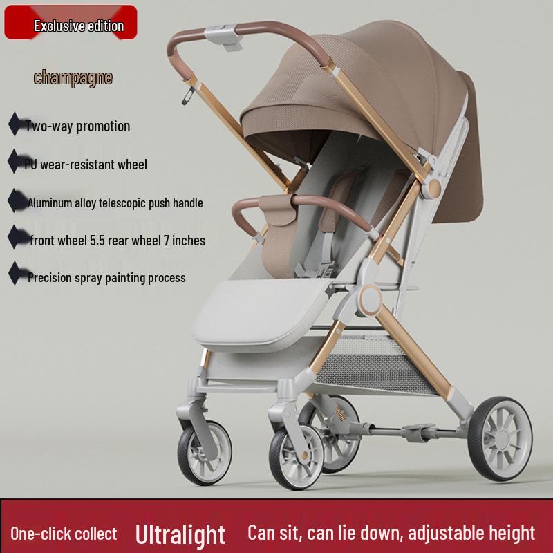 Two-way, Three-position Stroller: Sit or Lie, One-click Fold, Ultra-light, Portable Four-wheel Outdoor Baby Carriage.