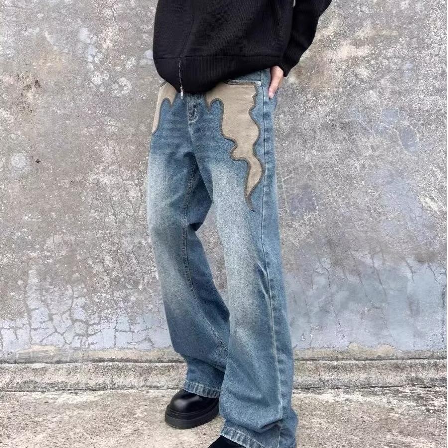 JYL Мужские Джинсы Эластичный Пояс Весна Свободные Прямые Гонконгский Деним XXXL