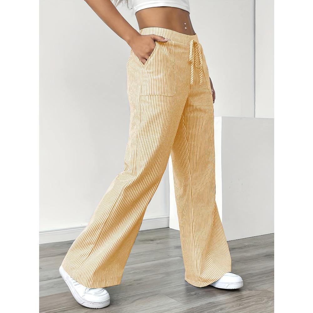 

Women s French-Style Elegant Casual Commuter Striped Wide-Leg Pants, New Spring/Summer Loose Fashion Trousers XL жовтий